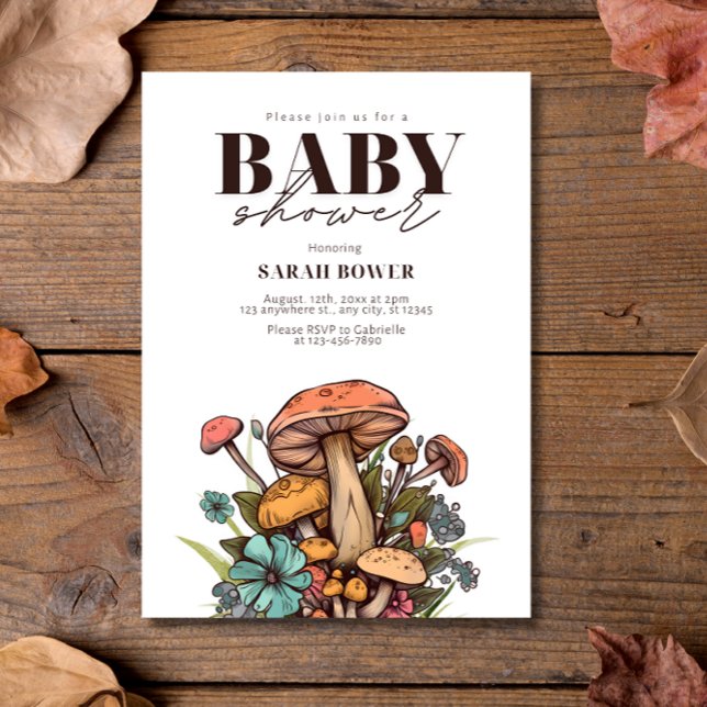 Editable Mushroom Baby Shower, Boho Baby Shower Inbjudningar (Skapare uppladdad)