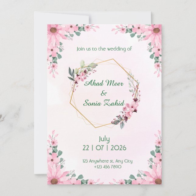 Editable Muslim wedding invitation Floral  Inbjudningar (Framsida)
