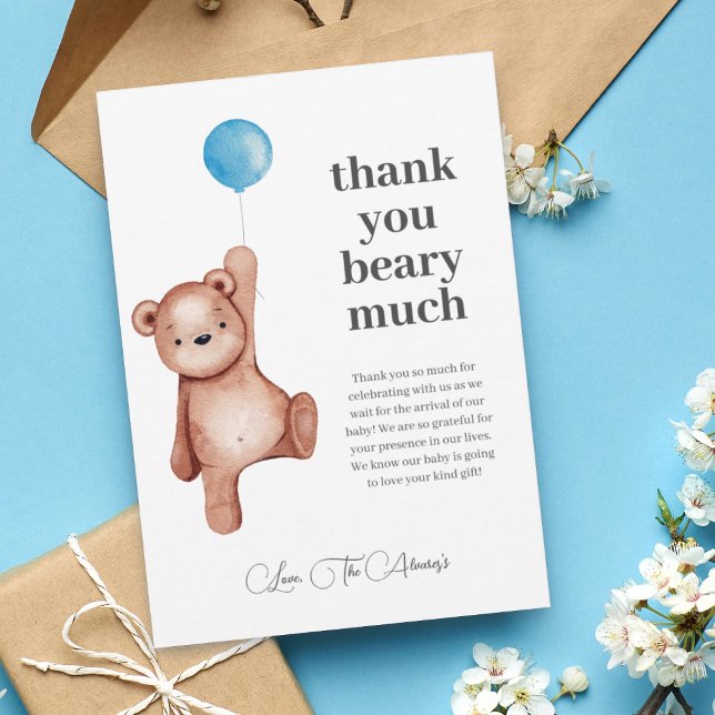 EDITABLE Nalle Boy Baby Shower Tack Kort (Skapare uppladdad)