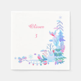 Editable Name & Age Napkins | Winter Woodland Baby Pappersservett