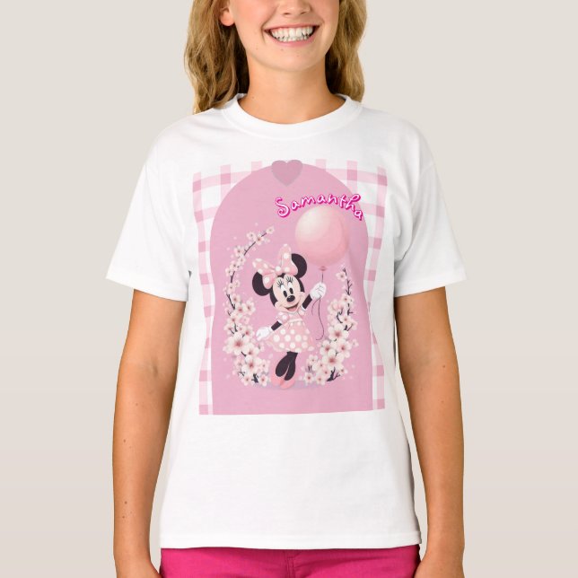 Editable name Minnie mouse Pink basic girl T Shirt (Framsida)