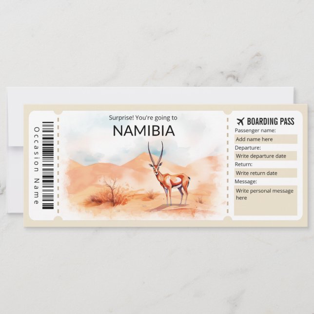 Editable Namibia Boarding Pass Flygplan biljett Inbjudningar (Framsida)