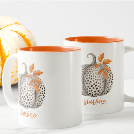 Editable Namn Cute Orange Pumpkin Harvest Fall Två-Tonad Mugg