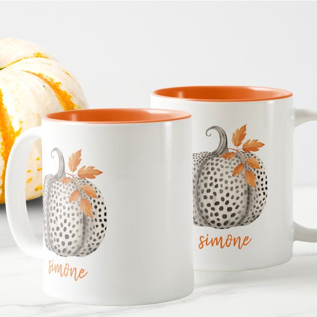 Editable Namn Cute Orange Pumpkin Harvest Fall Två-Tonad Mugg (Skapare uppladdad)