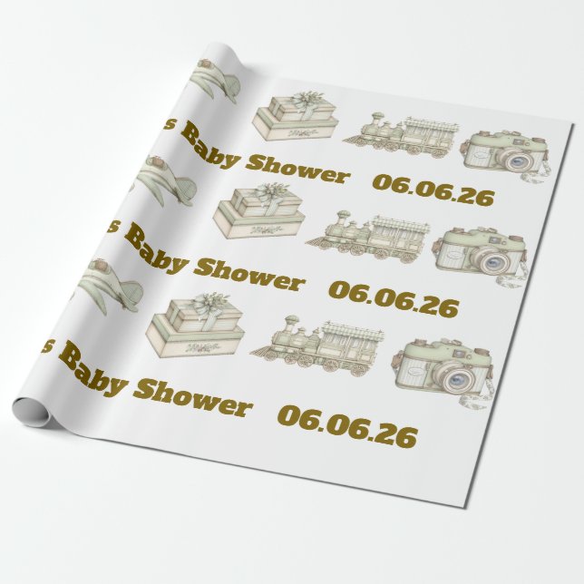 Editable Neutral Baby Shower Wrapping Paper  Presentpapper (Utrullad)