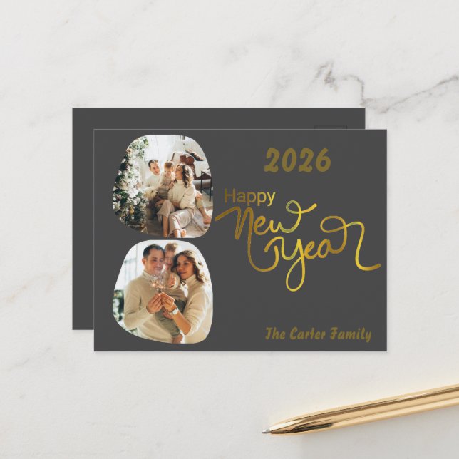 Editable New Year Collage Postcard – Upload Photos Helg Vykort (Fram/Back In Situ)