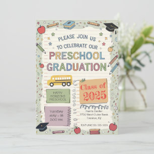 Editable Notebook School Buss Preschool Studenten Inbjudningar