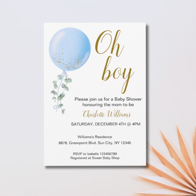 Editable Oh Boy Baby Shower-inbjudan Inbjudningar (Skapare uppladdad)