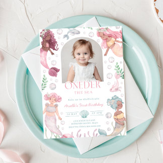 Editable Oneder the Sea Mermaid Invitation Inbjudningar