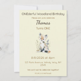 Editable ONEderful Woodland Birthday Inbjudningar