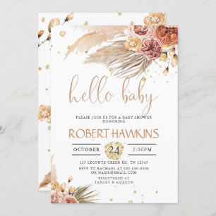 Editable Pampas Grass, Bohemian Baby Shower Inbjudningar