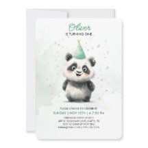 Editable Panda First Birthday-inbjudan