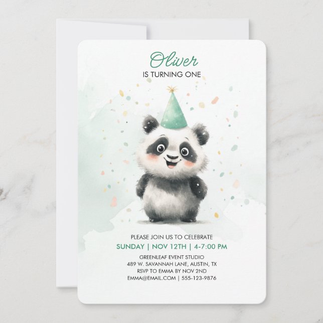 Editable Panda First Birthday-inbjudan Inbjudningar (Framsida)