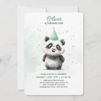 Editable Panda First Birthday-inbjudan Inbjudningar