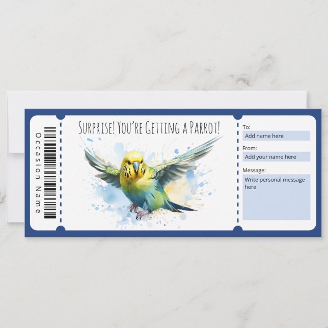 Editable Parrot Gift Certificate for bird älskare Inbjudningar (Framsida)