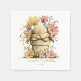 Editable Peach Gingham Bunny 1st Birthday Decor, Pappersservett