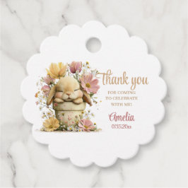 Editable Peach Gingham Bunny 1st Birthday Tags Gåvor Etiketter