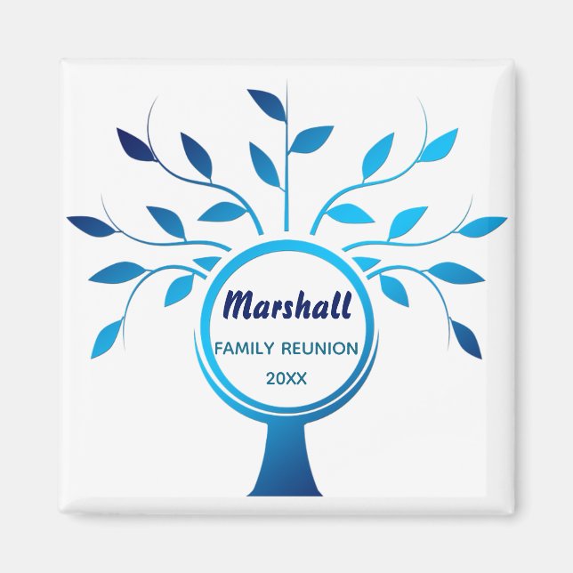 Editable Peacock Blue Träd Family Reunion Magnet (Framsidan)