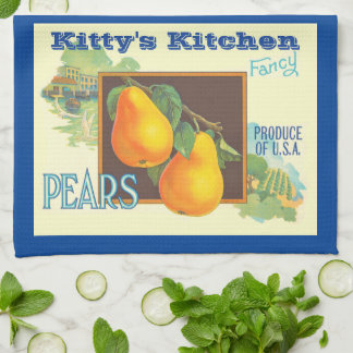 Editable Pears Vintage Fruit Crate Art Kökshandduk