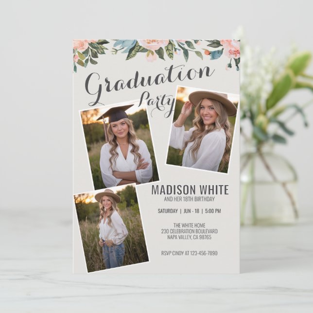 Editable Photo Studenten Birthday Land Stil Inbjudningar (Stående Fram)