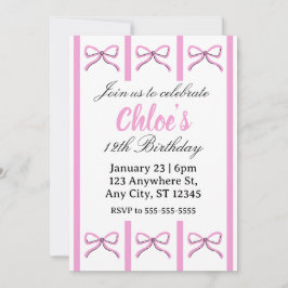 Editable pink bow birthday invite inbjudningar