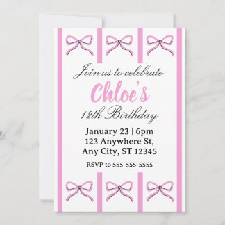 Editable pink bow birthday invite inbjudningar