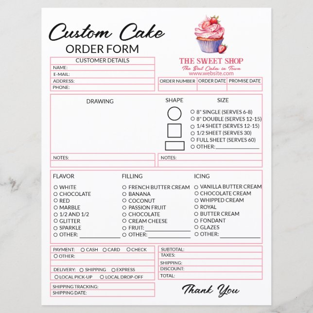 Editable Pink Cake Order Form Template for Bakers (Framsida)