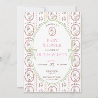 Editable Pink Goose Baby Shower Invitation 5x7 Inbjudningar