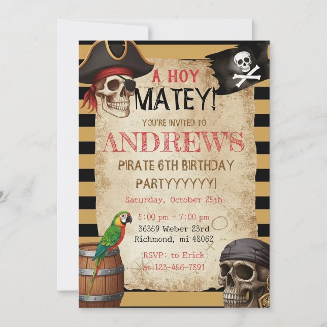 Editable Pirate Party Template Invitation Inbjudningar (Framsida)