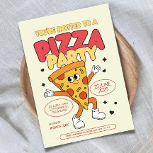 Editable Pizza Party Birthday-inbjudan,