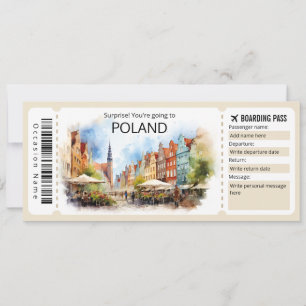 Editable Polen Flygplan biljett, Polen Resa Inbjudningar