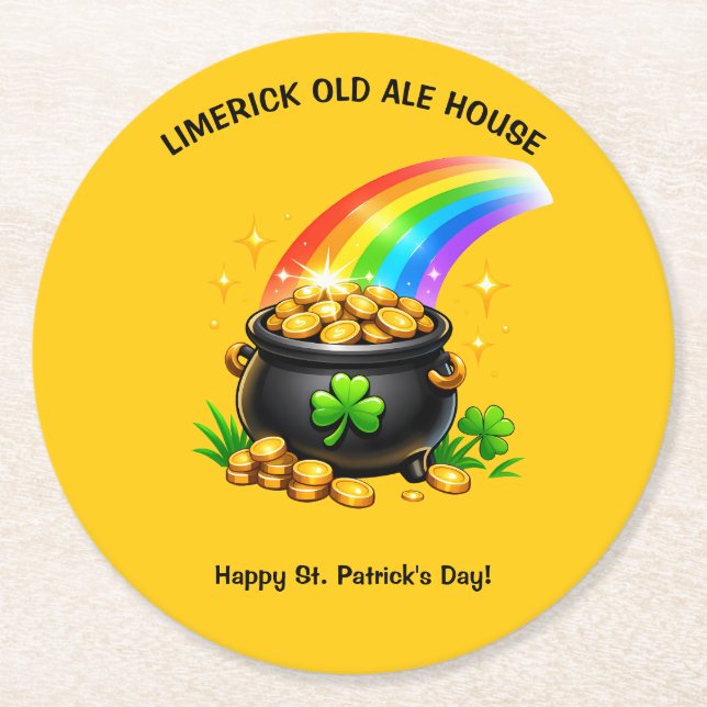Editable Pot of Gold St Patricks Day Underlägg Papper Rund (Framsidan)