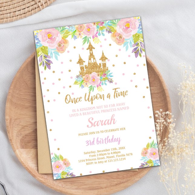Editable Princess Birthday-inbjudan Inbjudningar (Castle Princess Birthday Invitations)