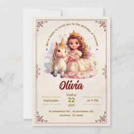 Editable Princess och Unicorn Birthday bjudande Inbjudningar