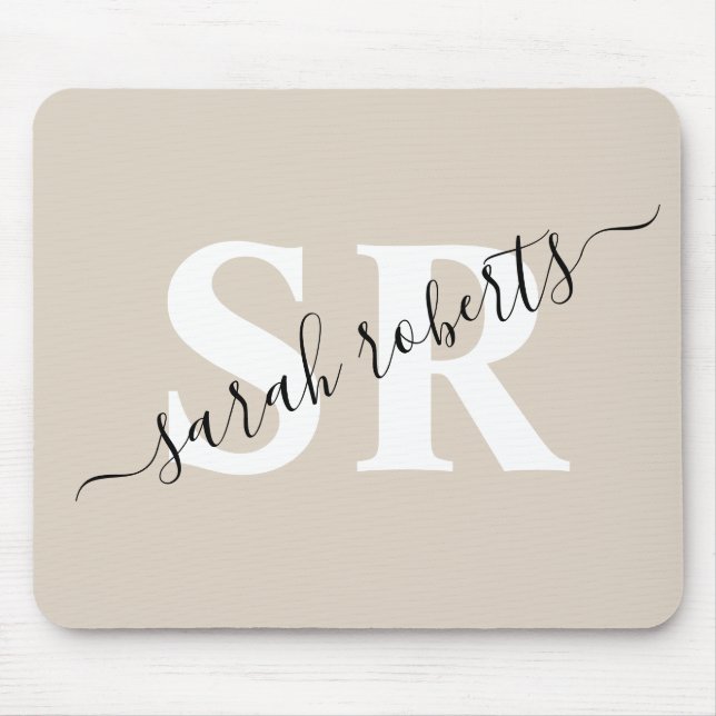 Editable professionell monogram namn beige musmatta (Framsidan)