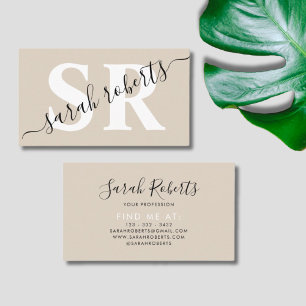 Editable professionell monogram namn beige visitkort