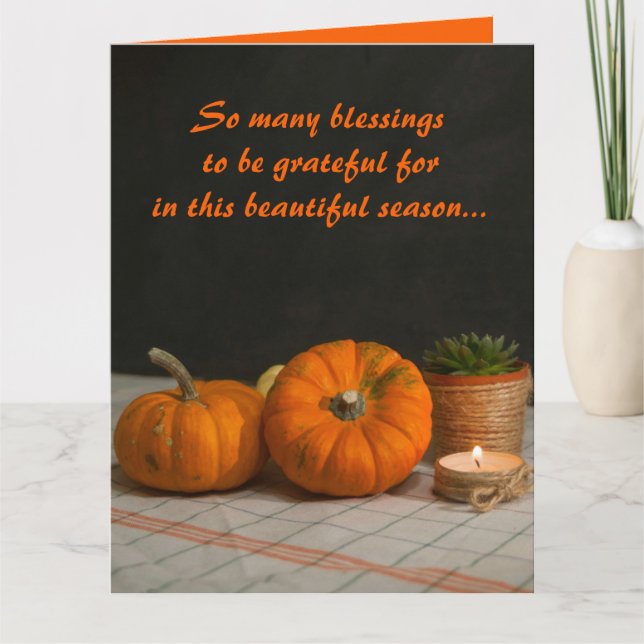 Editable Pumpkins Plant och Candle Thanksgiving Kort (Framsida)