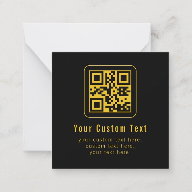 Editable QR Code & Text Template | Black & Gold Anteckningskort (Framsida)