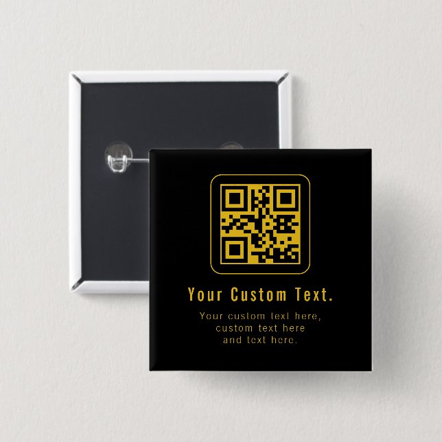 Editable QR Code & Text Template | Black & Gold Knapp (Framsida & baksida)