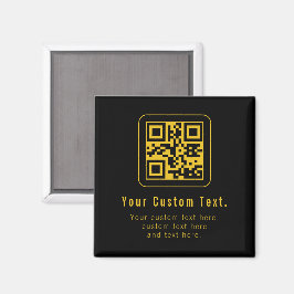 Editable QR Code & Text Template | Black & Gold Magnet