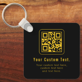 Editable QR Code & Text Template | Black & Gold Nyckelring