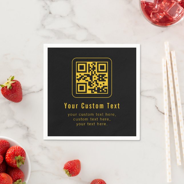 Editable QR Code & Text Template | Black & Gold Pappersservett (Insitu)