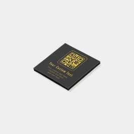 Editable QR Code & Text Template | Black & Gold Post-it Block