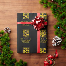 Editable QR Code & Text Template | Black & Gold Presentpapper