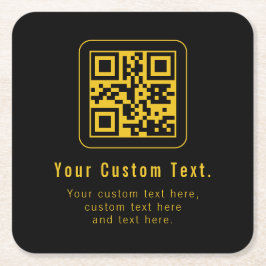 Editable QR Code & Text Template | Black & Gold Underlägg Papper Kvadrat