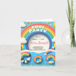 Editable Rainbow Bassäng Party Birthday, sommartid Inbjudan