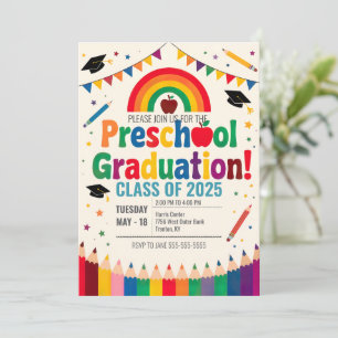 Editable Rainbow Bunting Flagga Preschool Studente Inbjudningar