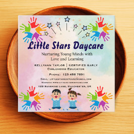 Editable Rainbow Handprint Nursery Card Design  Fyrkantigt Visitkort