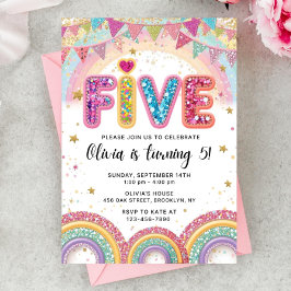 Editable Rainbow Sequin 5th Birthday Invitation Inbjudningar