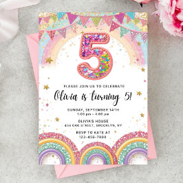 Editable Rainbow Sequin 5th Birthday Invitation Inbjudningar